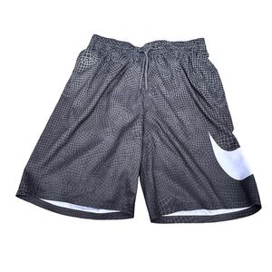 Nike Mens 9" Grid Swoosh Volley Swim Shorts Trunks Black Drawstring New Small
